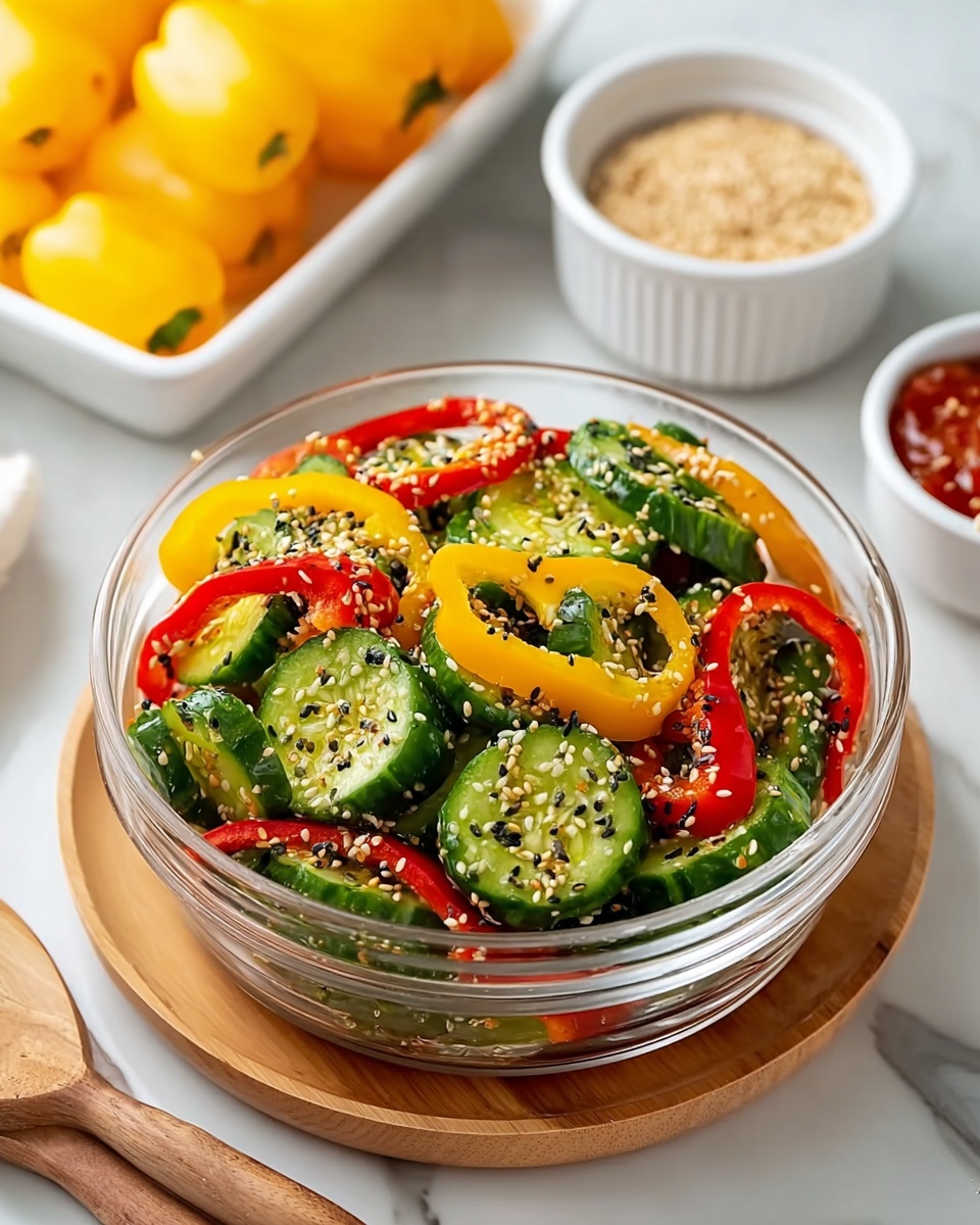 Cucumber and Sweet Pepper Salad with Sesame Ginger Dressing Recipe - Recipe Image