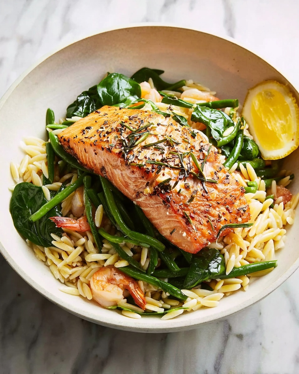 One-Skillet Salmon with Lemon Orzo Recipe - Recipe Image