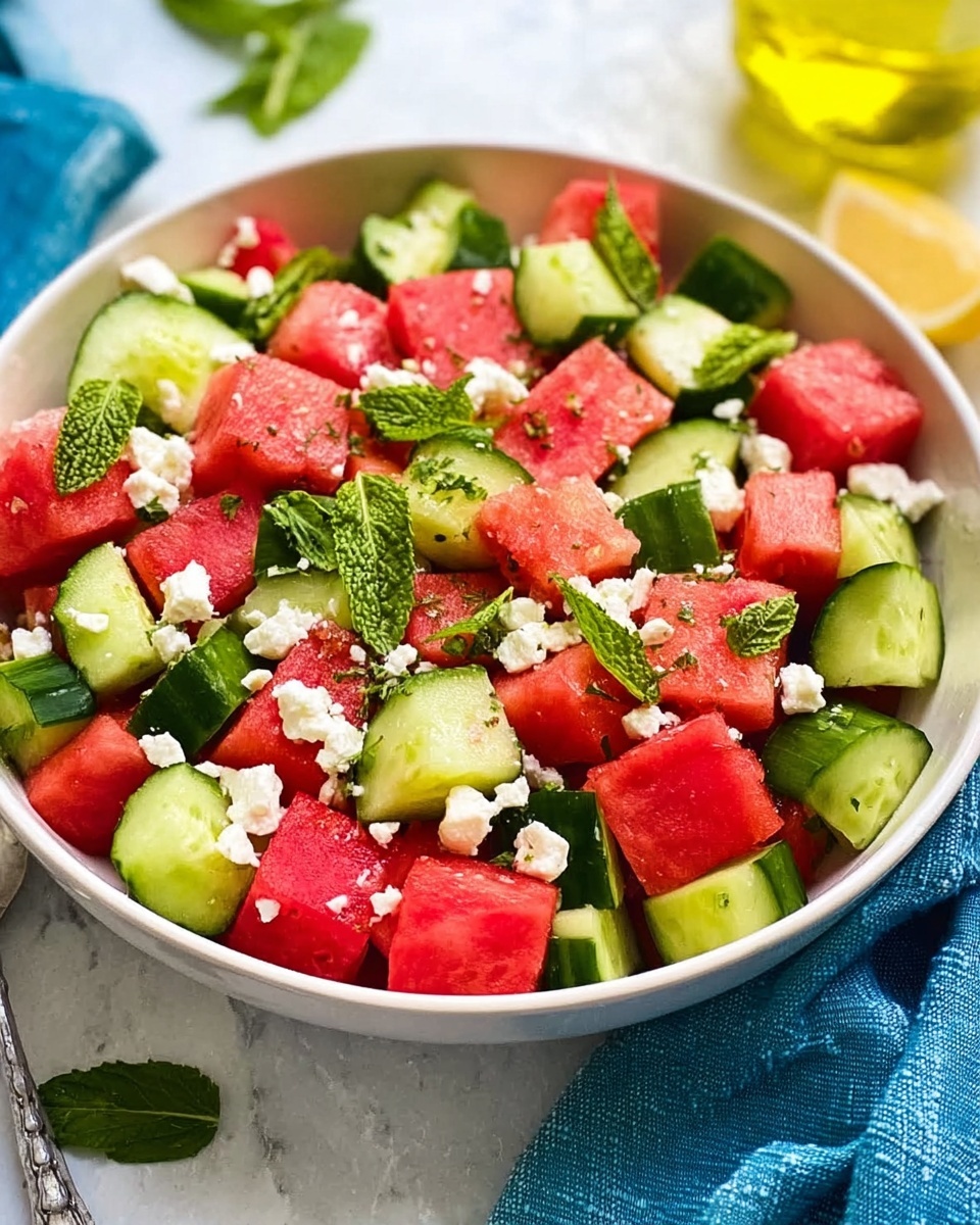 Watermelon Feta Salad with Fresh Herbs and Honey Lime Dressing Recipe - Recipe Image