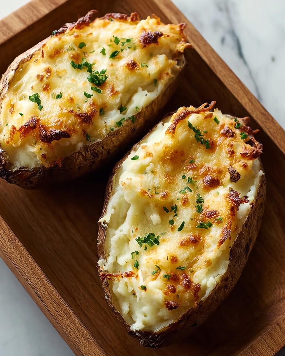 Twice-Baked Potatoes with Cheddar, Parmesan, and Bacon Recipe - Recipe Image