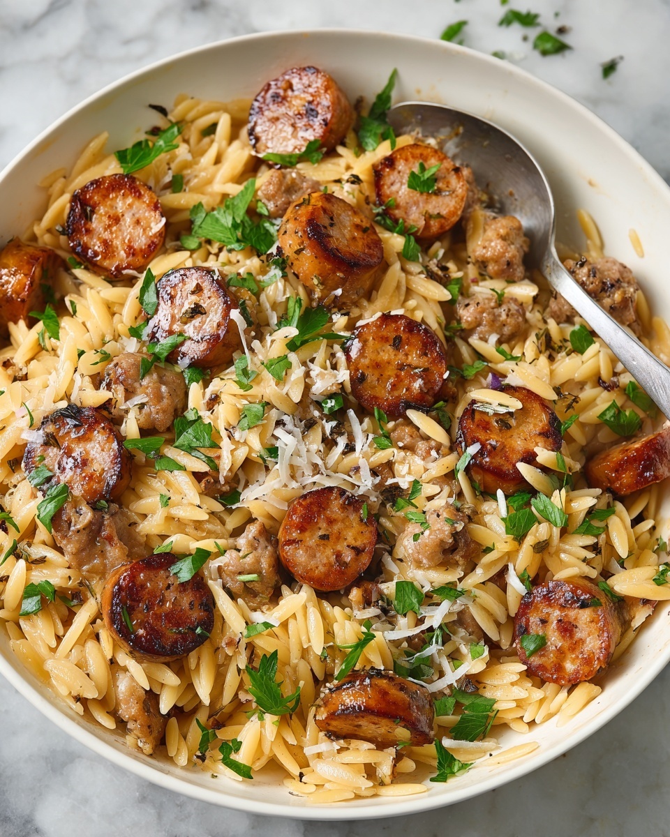 Creamy Chicken Sausage Orzo Recipe - Recipe Image