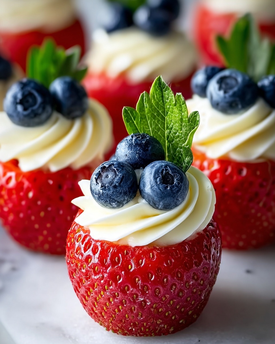 Red, White, and Blue Cheesecake Strawberries Recipe - Recipe Image
