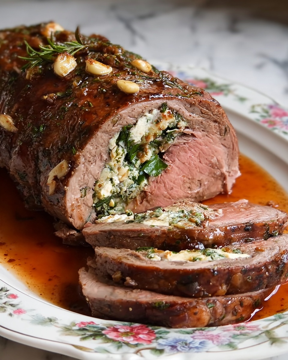 Stuffed Leg of Lamb with Spinach, Goat Cheese, and Pine Nuts Recipe - Recipe Image