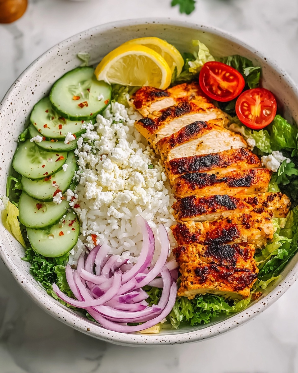 Greek Chicken Bowls with Feta, Cucumber Yogurt Sauce, and Fresh Veggies Recipe - Recipe Image