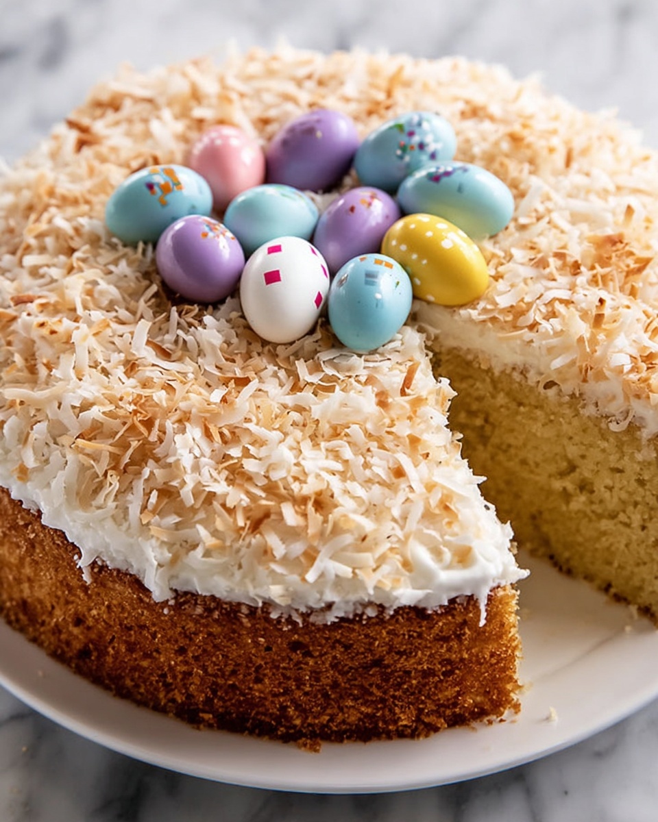 Easter Lemon Coconut Bundt Cake with Chocolate Eggs Recipe - Recipe Image