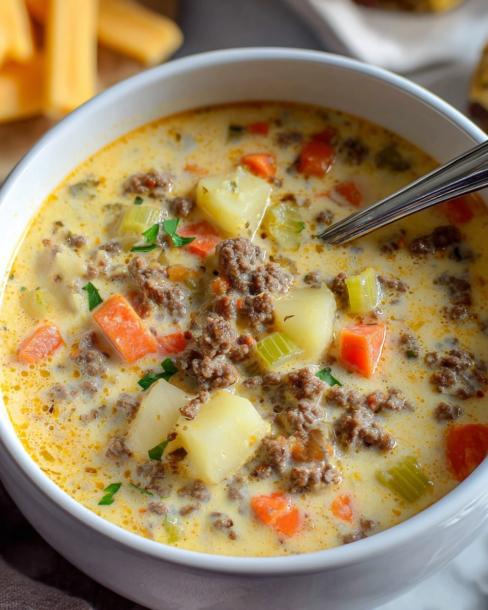 Easy Slow Cooker Cheeseburger Soup Recipe - Recipe Image