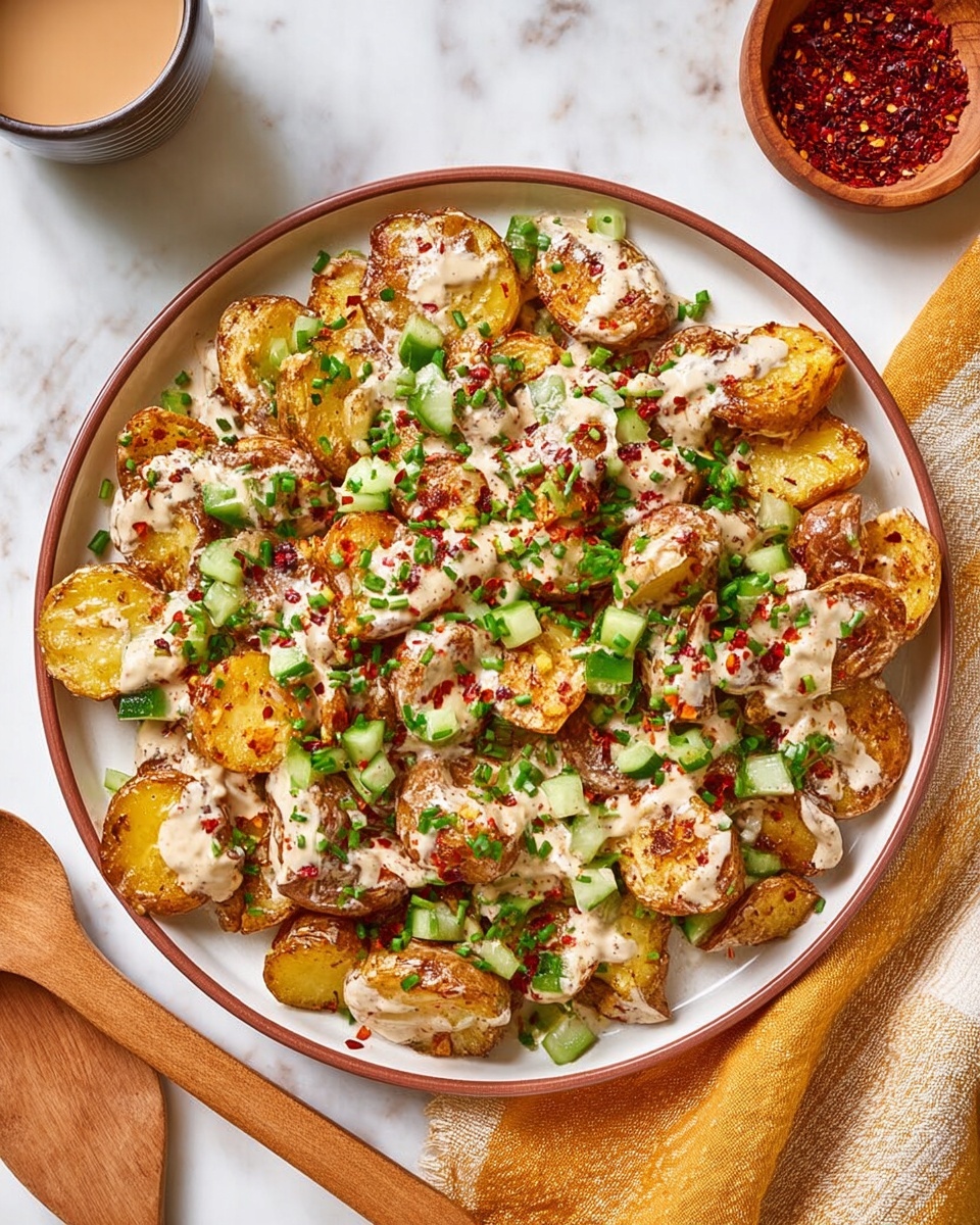 Crispy Smashed Gochujang Potato Salad Recipe - Recipe Image
