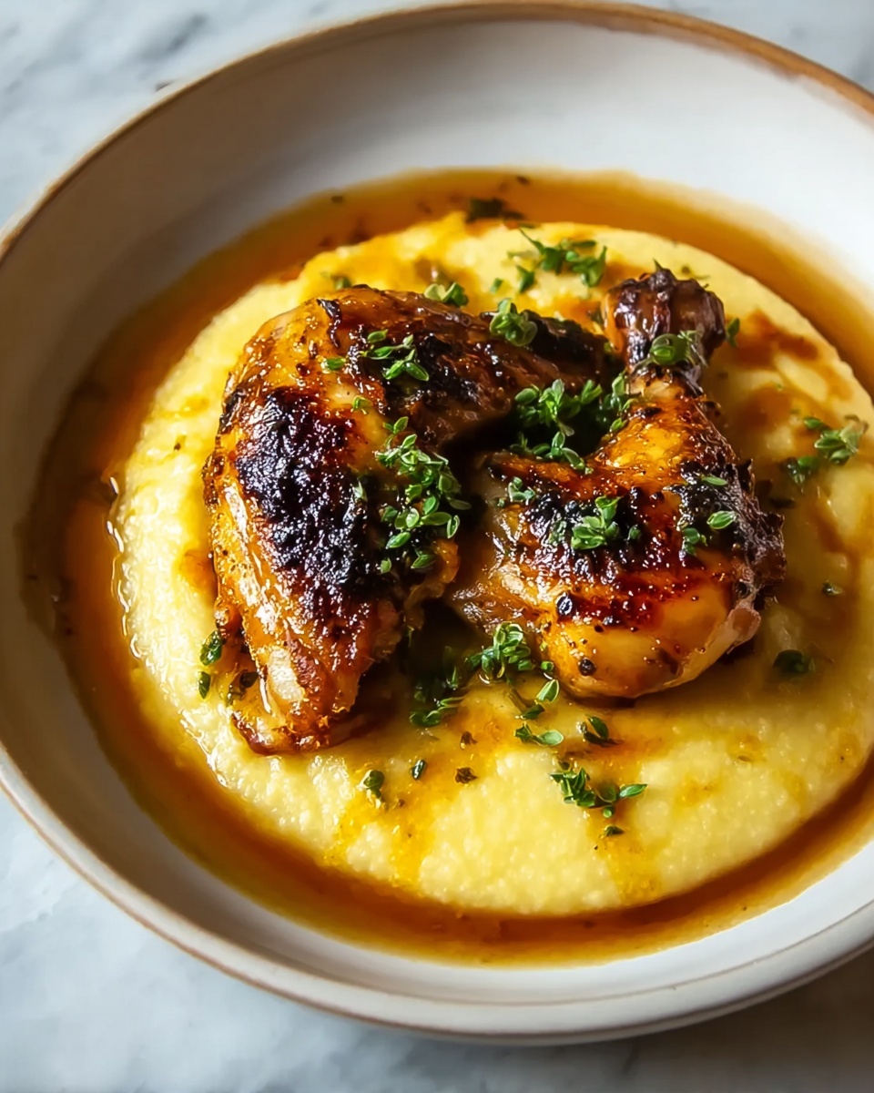 Vinegar-Braised Chicken with Herby Polenta Recipe - Recipe Image