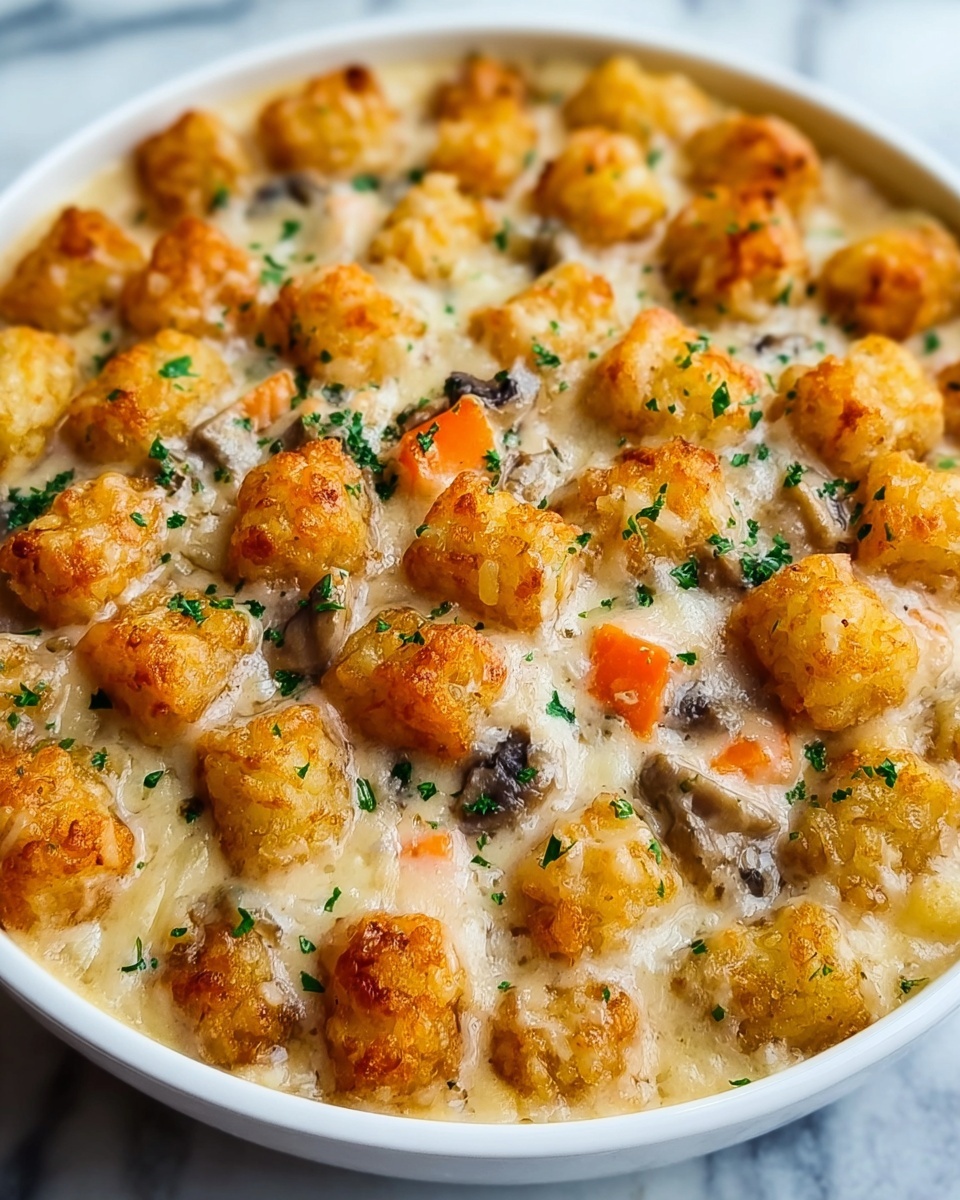 Easy & Delicious Tater Tot Casserole with Cream of Mushroom Soup Recipe - Recipe Image