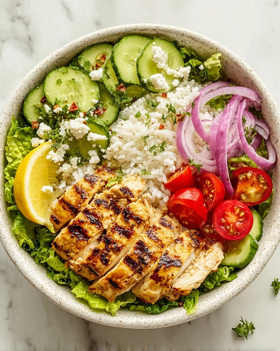 Greek Chicken Bowls with Feta, Cucumber Yogurt Sauce, and Fresh Veggies Recipe - Recipe Image