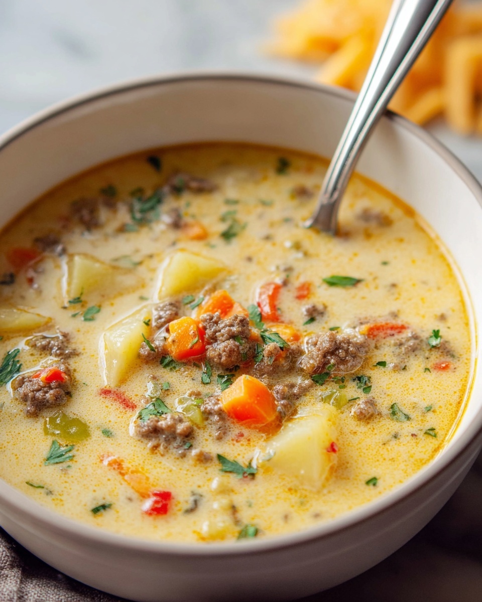 Easy Slow Cooker Cheeseburger Soup Recipe - Recipe Image