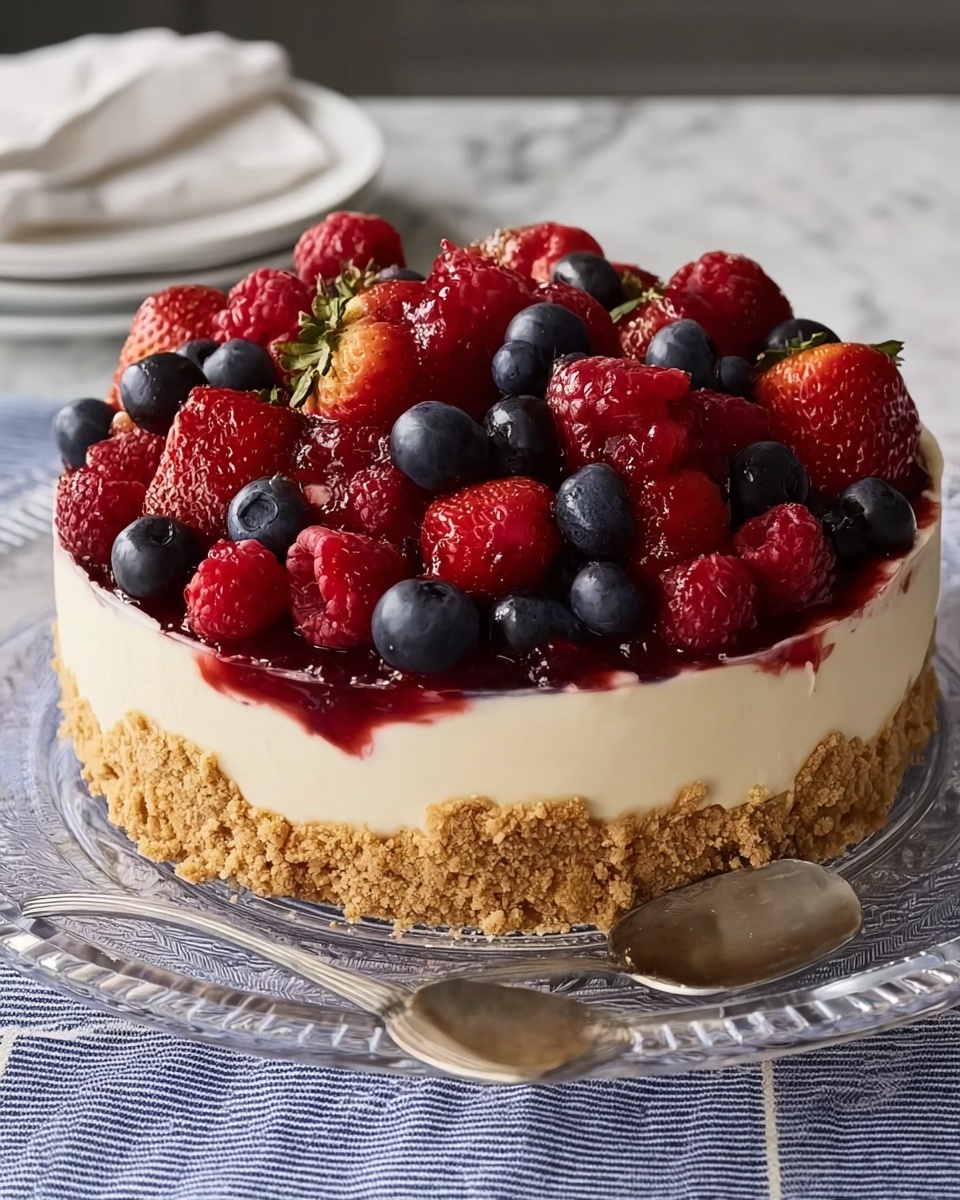 No-Bake Cheesecake Flag Cake Recipe - Recipe Image