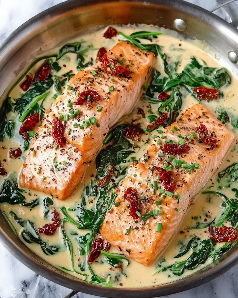Creamy Garlic Butter Tuscan Salmon Recipe - Recipe Image