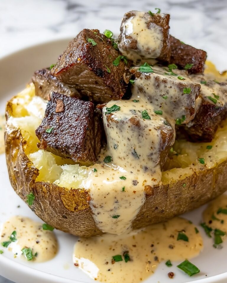 Loaded Baked Potato with Steak Bites and Parmesan Cream Sauce Recipe