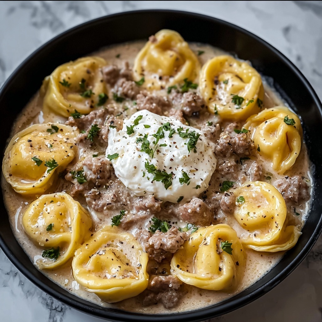 One-Skillet Beef Stroganoff Tortellini Recipe - Recipe Image