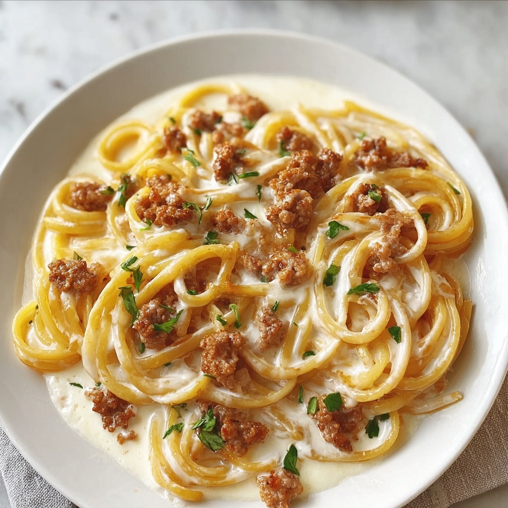 Creamy Ground Beef Alfredo Pasta Recipe - Recipe Image
