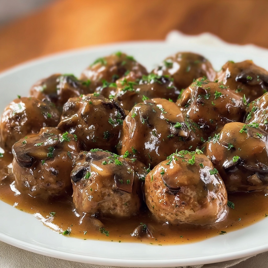 Savory Beef Meatballs in Mushroom Sauce Recipe - Recipe Image