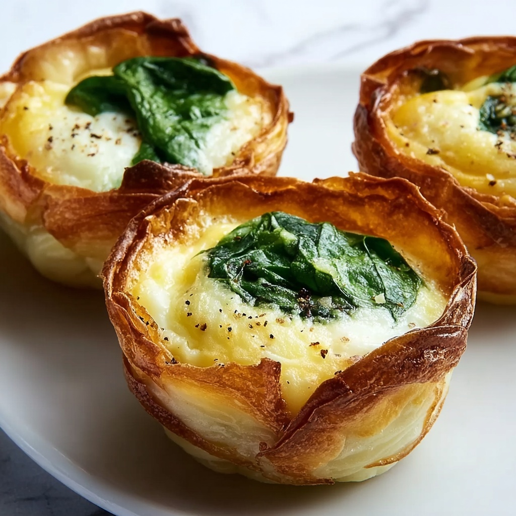 Spinach and Egg Soufflé in Crispy Potato Puff Cups Recipe - Recipe Image
