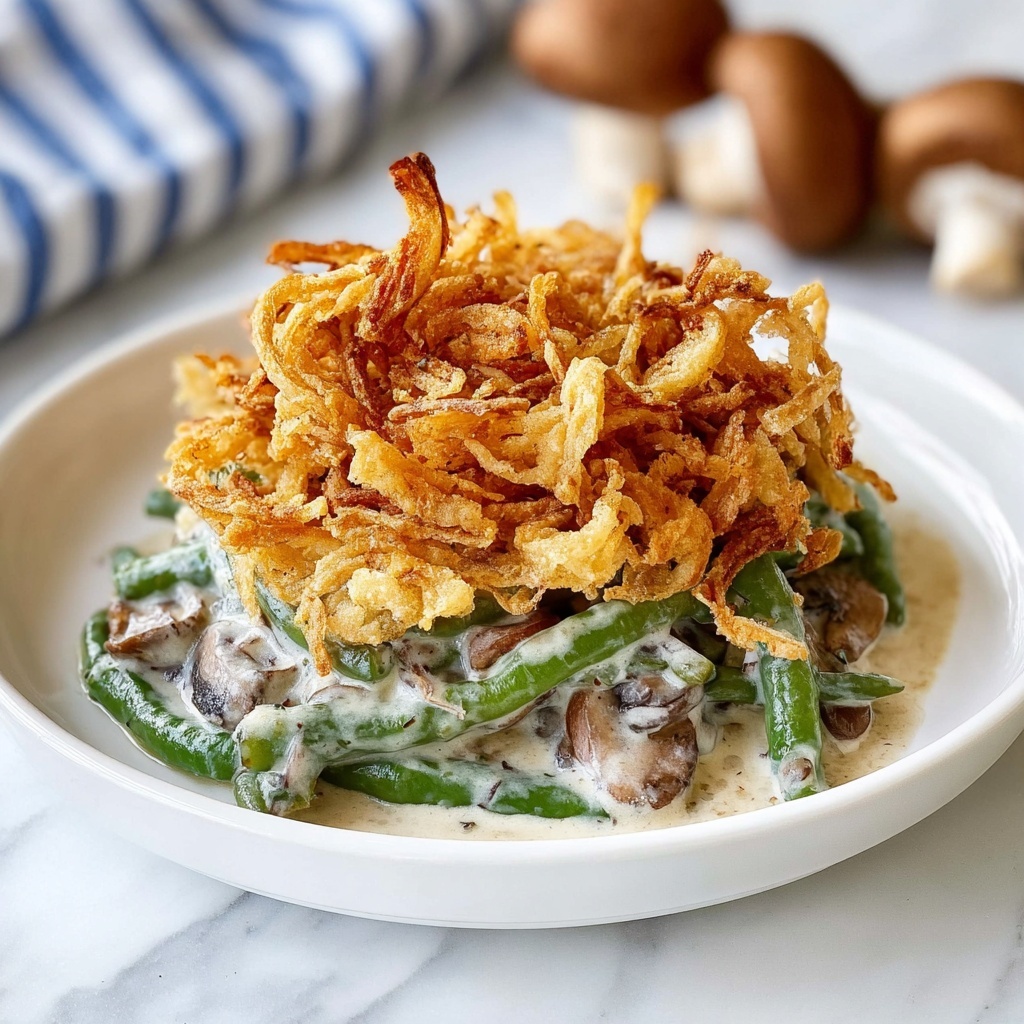 Green Bean Casserole with Creamy Mushroom Sauce and Crispy Onions Recipe - Recipe Image