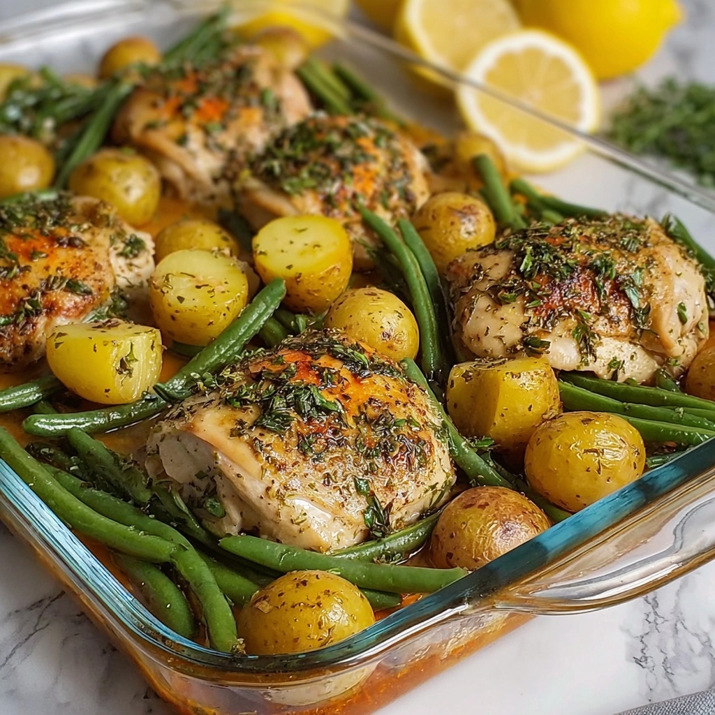 One-Pan Garlic Herb Chicken with Potatoes & Green Beans Recipe - Recipe Image