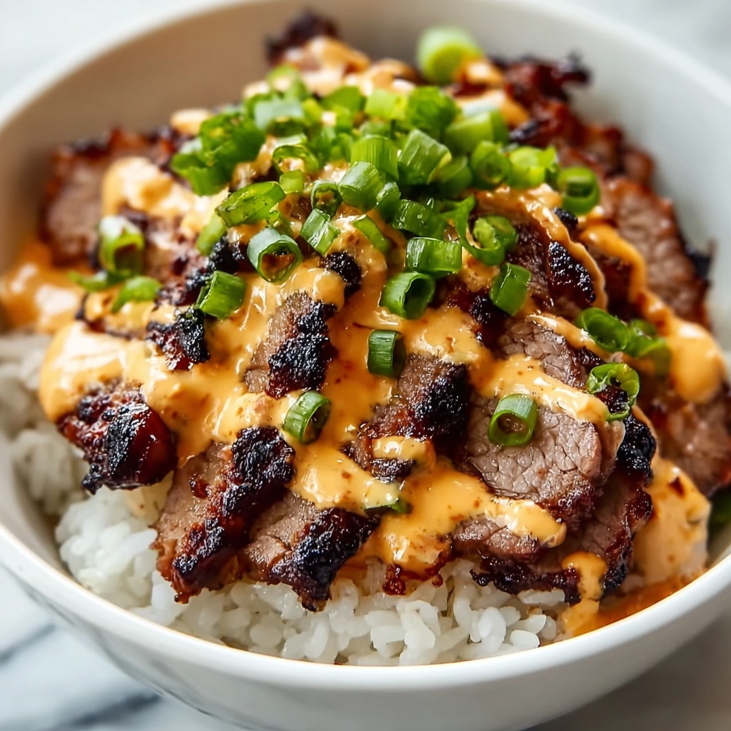 Korean BBQ Steak Rice Bowls with Spicy Cream Sauce Recipe - Recipe Image