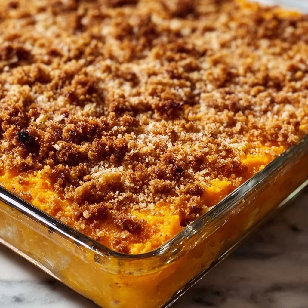 Sweet Potato Casserole with Pecan Topping and Marshmallows Recipe - Recipe Image