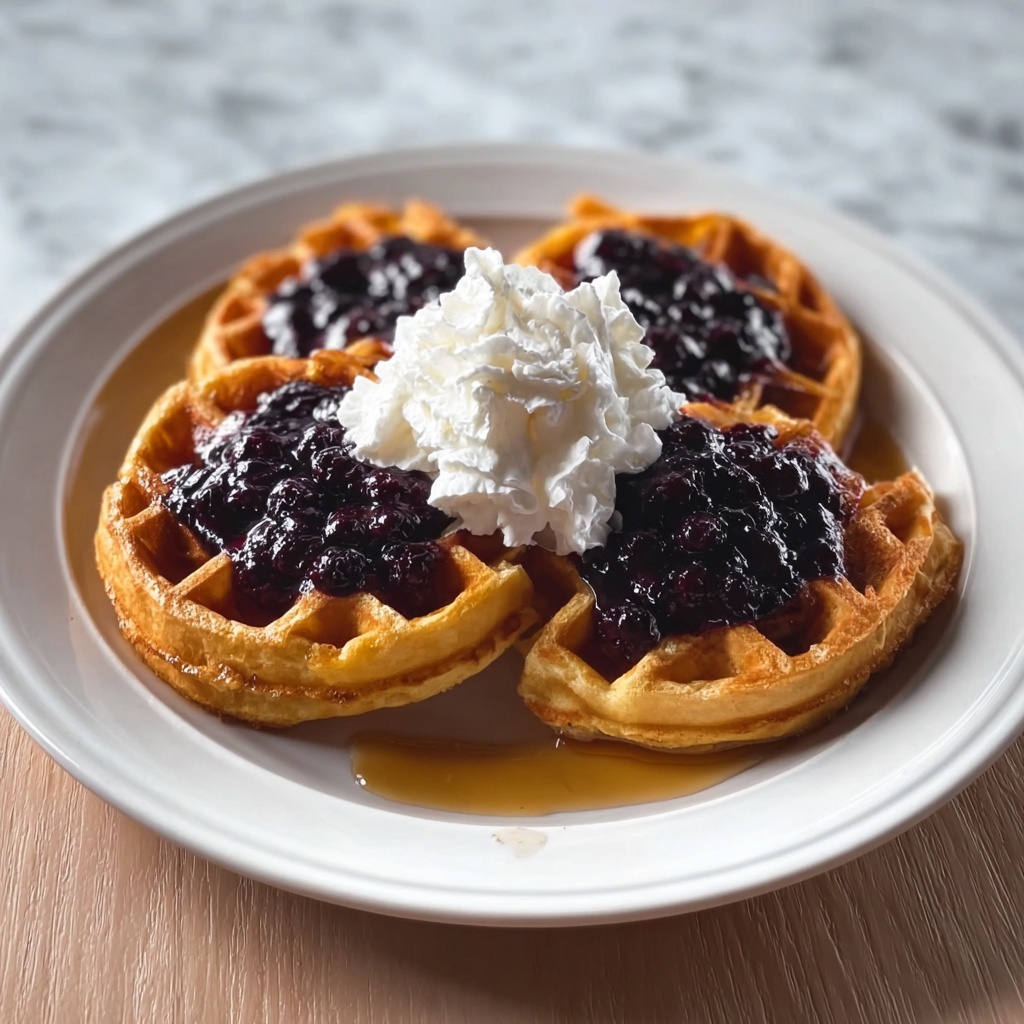Waffles with Blueberry Compote and Lemon Ricotta Cream Recipe - Recipe Image