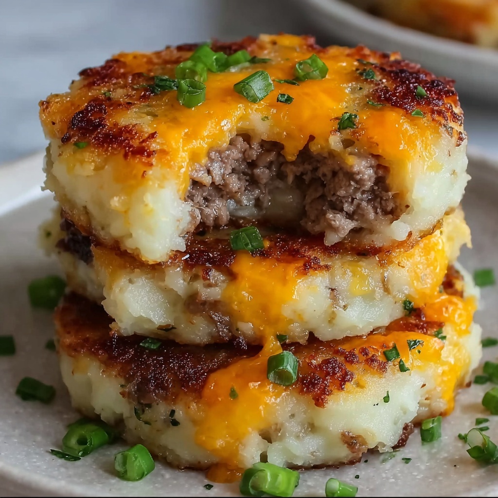 Cheesy Beef Stuffed Potato Cakes Recipe - Recipe Image