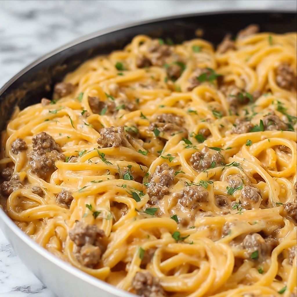 One-Pot Creamy Beef & Garlic Butter Pasta Recipe - Recipe Image