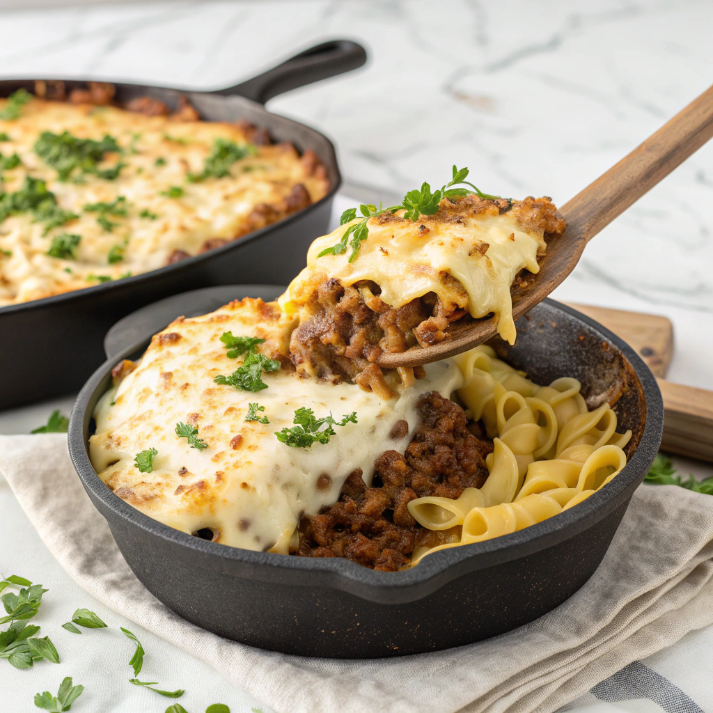 Cheesy Ground Beef Pasta Skillet Recipe - Recipe Image
