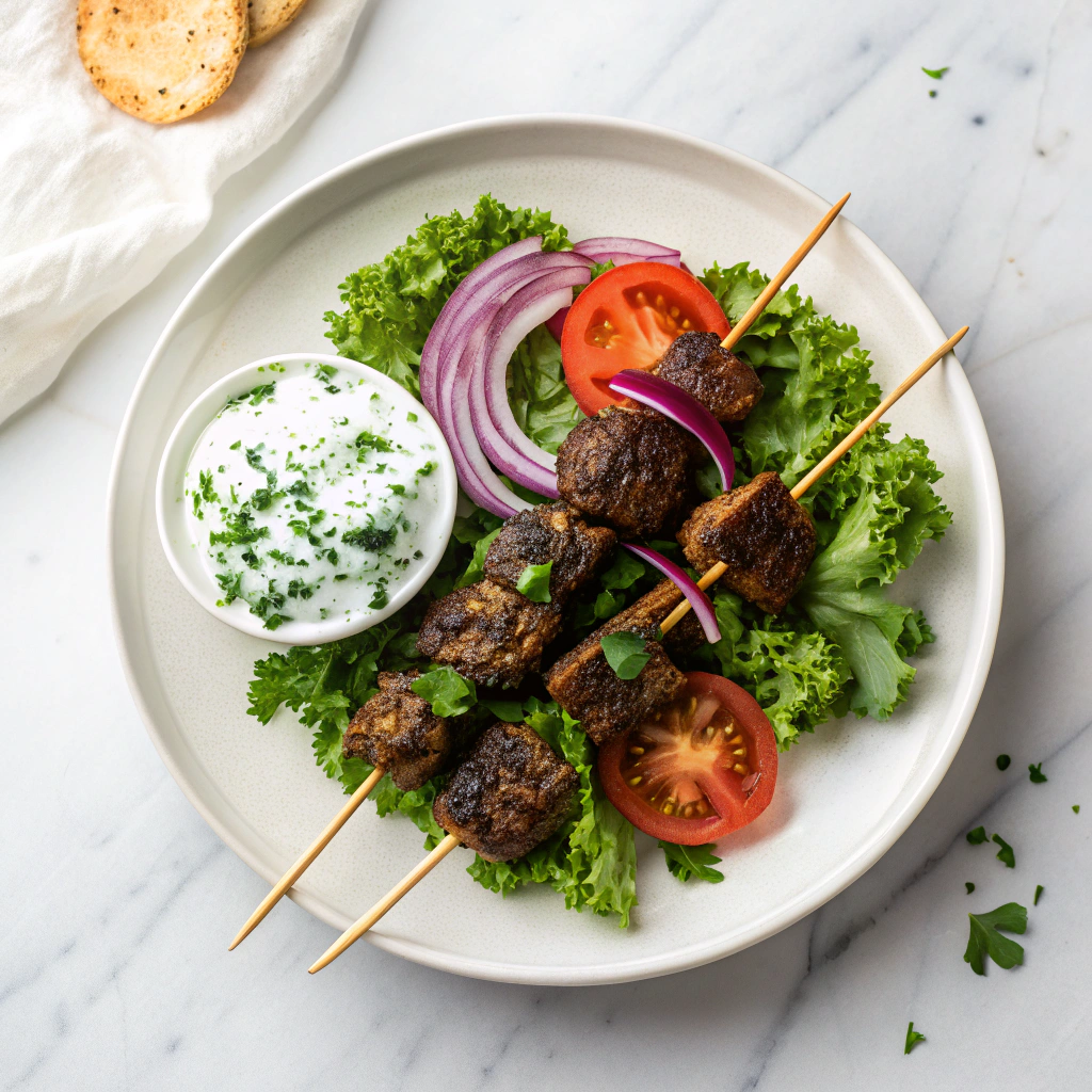 Middle Eastern Kofta Kebabs with Salad and Flatbread Recipe - Recipe Image