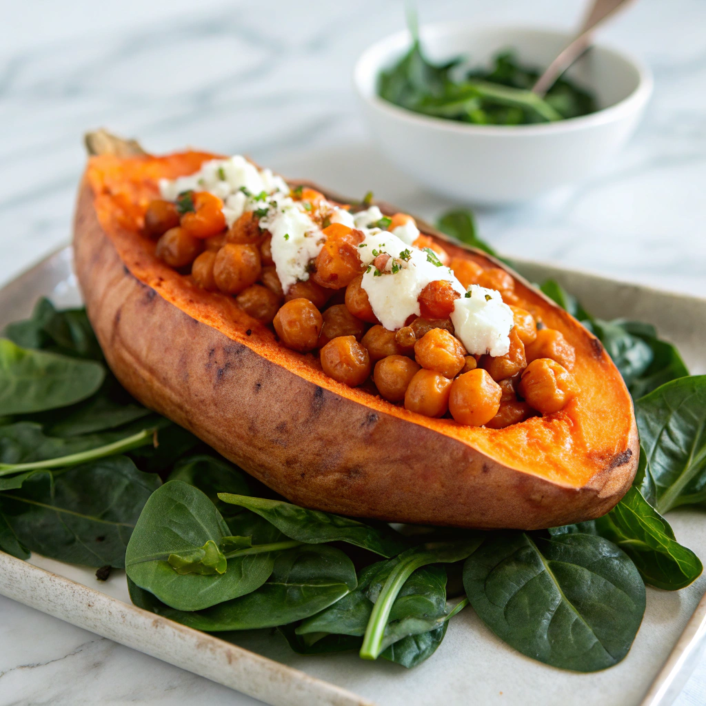 Chickpea & Spinach Stuffed Sweet Potatoes Recipe - Recipe Image