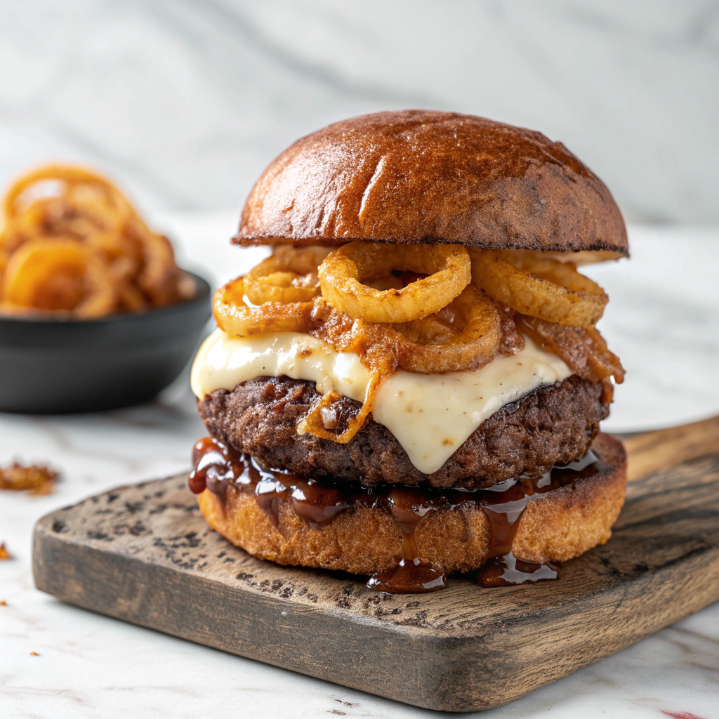 Savory Caramelized Onion and Cheese Burgers Recipe - Recipe Image
