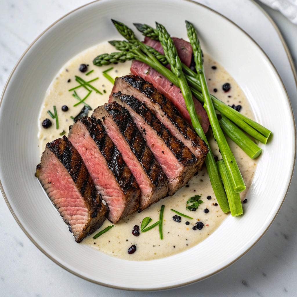 Juicy Steak with Creamy Garlic Sauce Recipe - Recipe Image