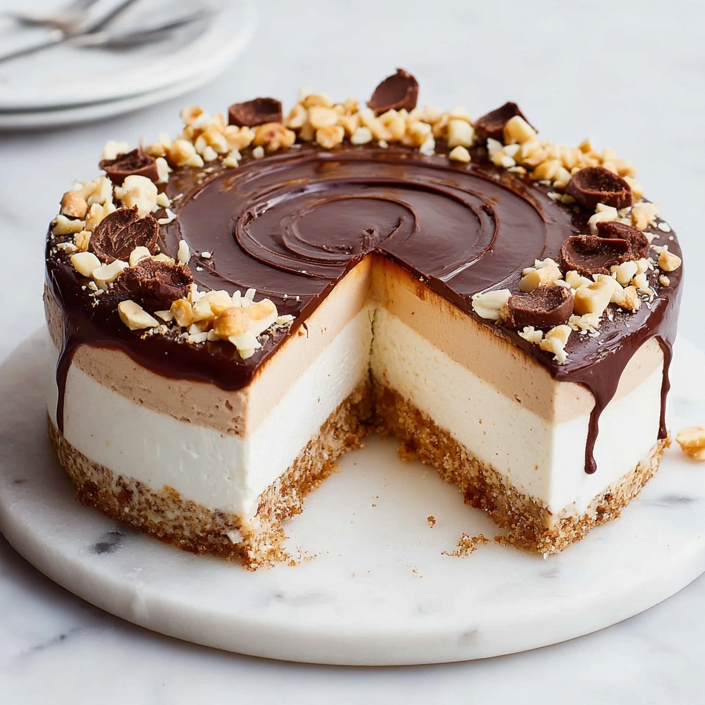 No-Bake Vegan Chocolate Peanut Butter Cheesecake Recipe - Recipe Image