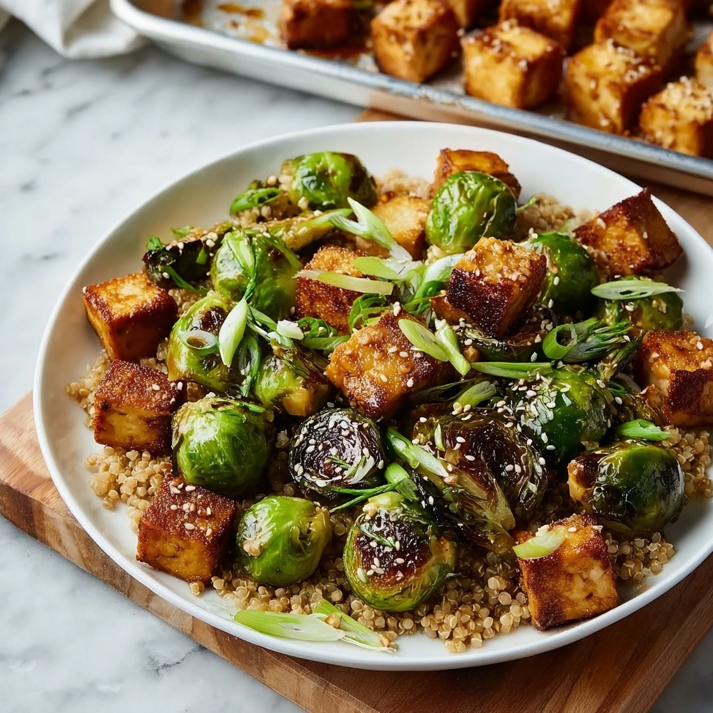 Roasted Brussels Sprouts and Crispy Tofu with Honey-Sesame Glaze Recipe - Recipe Image