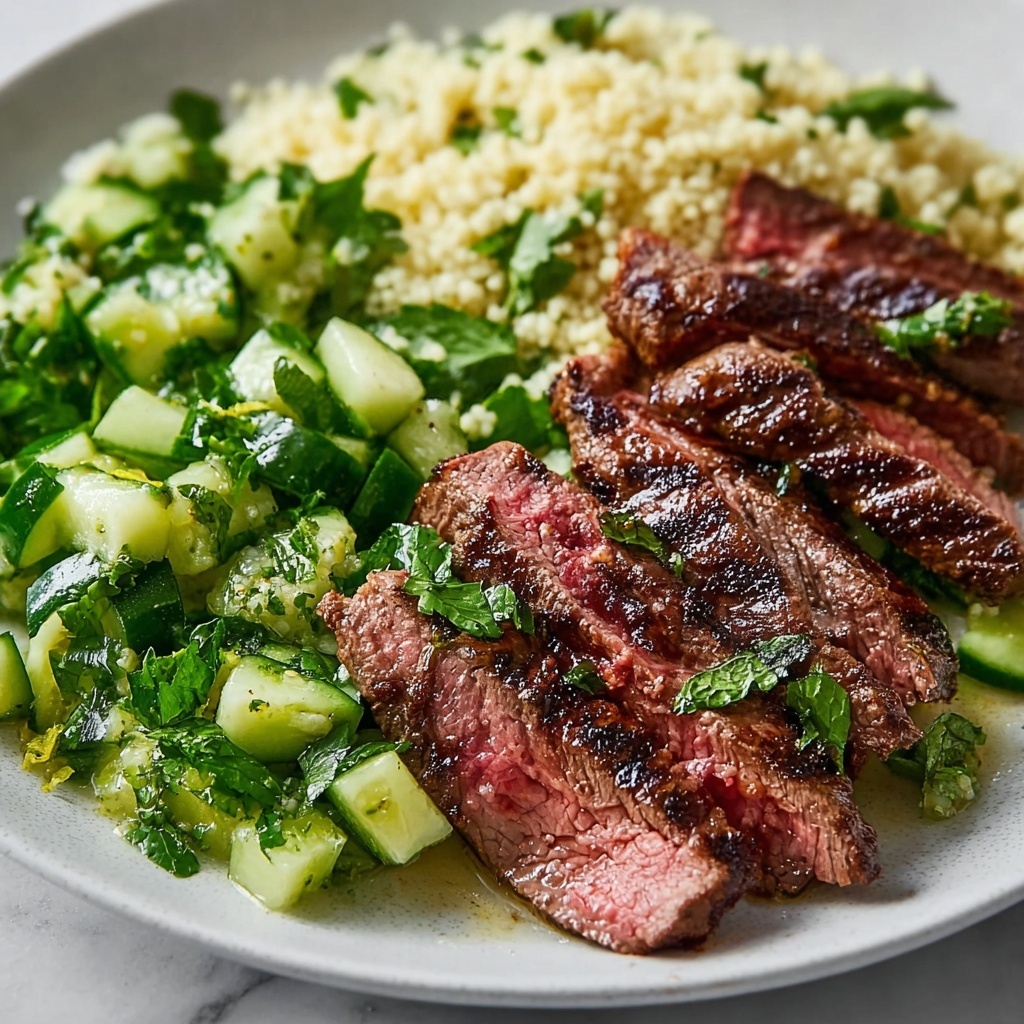Grilled Skirt Steak with Lemon Herb Couscous Salad Recipe - Recipe Image