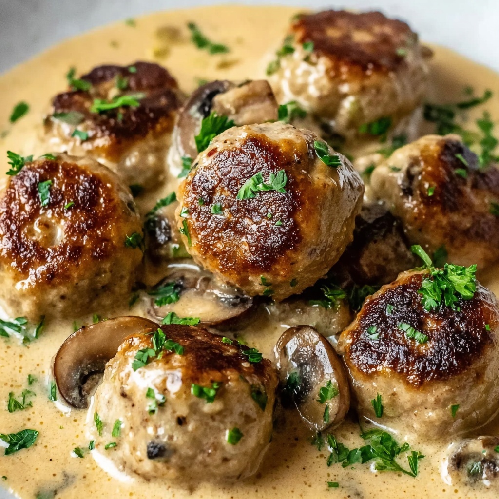Creamy Mushroom Chicken Meatballs Recipe - Recipe Image