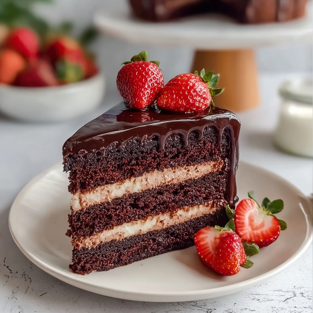 Strawberry Chocolate Cake with Homemade Strawberry Jam and Cream Cheese Frosting Recipe - Recipe Image
