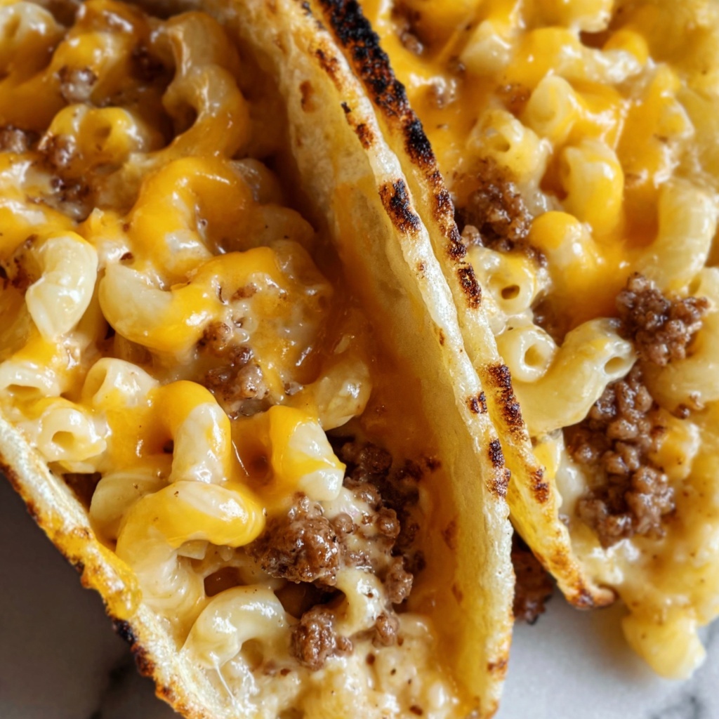 Melty Mac & Cheese Burger Tacos Recipe - Recipe Image