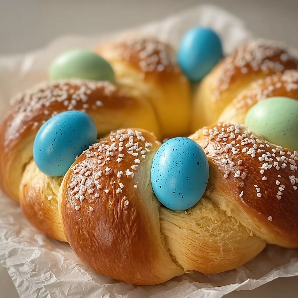 Italian Easter Bread With Dyed Eggs Recipe - Recipe Image