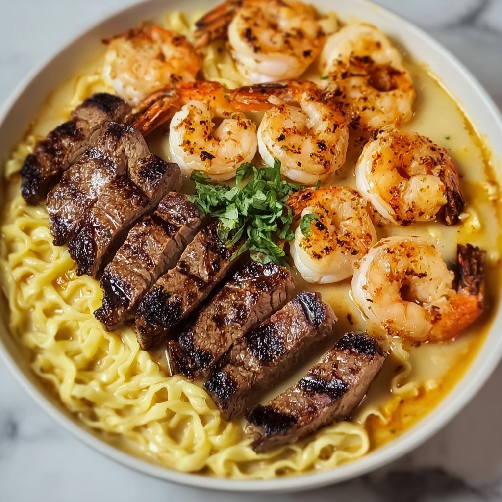 Blackened Steak and Shrimp Alfredo Recipe - Recipe Image