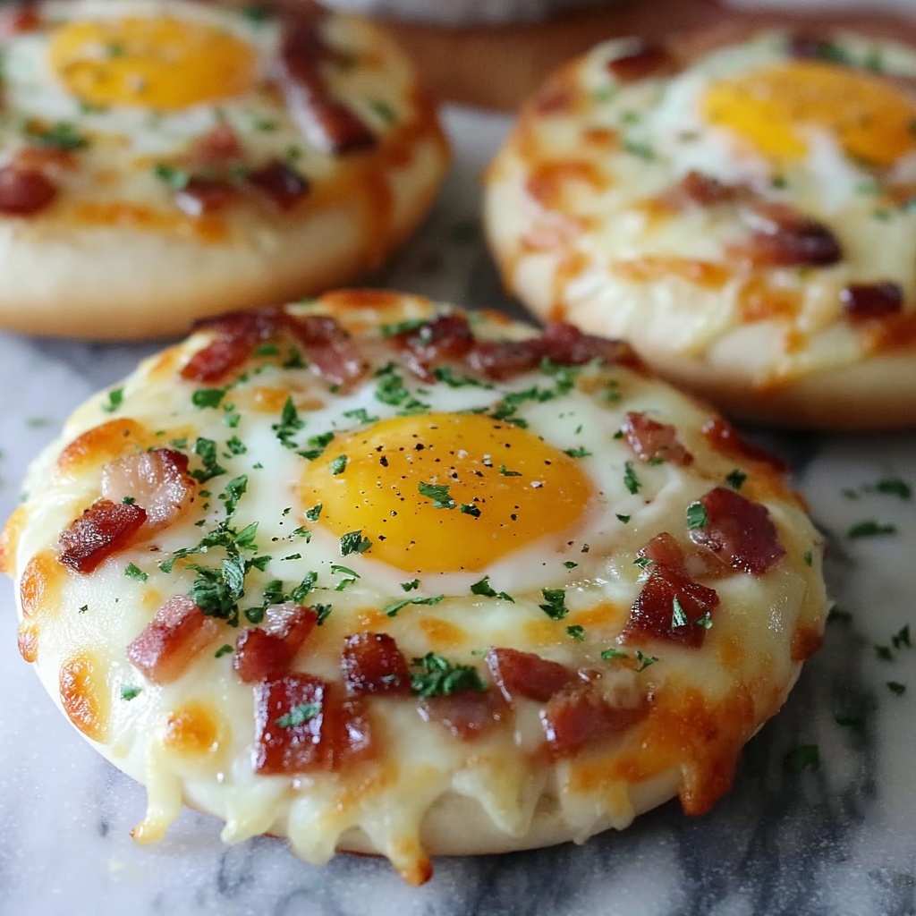 English Muffin Breakfast Pizza with Sausage, Eggs, and Cheddar Recipe - Recipe Image