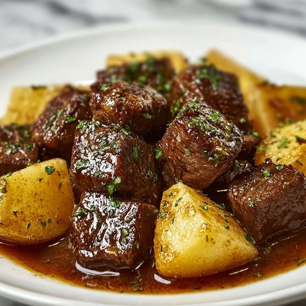 Slow Cooker Garlic Butter Beef Bites & Potatoes Recipe - Recipe Image