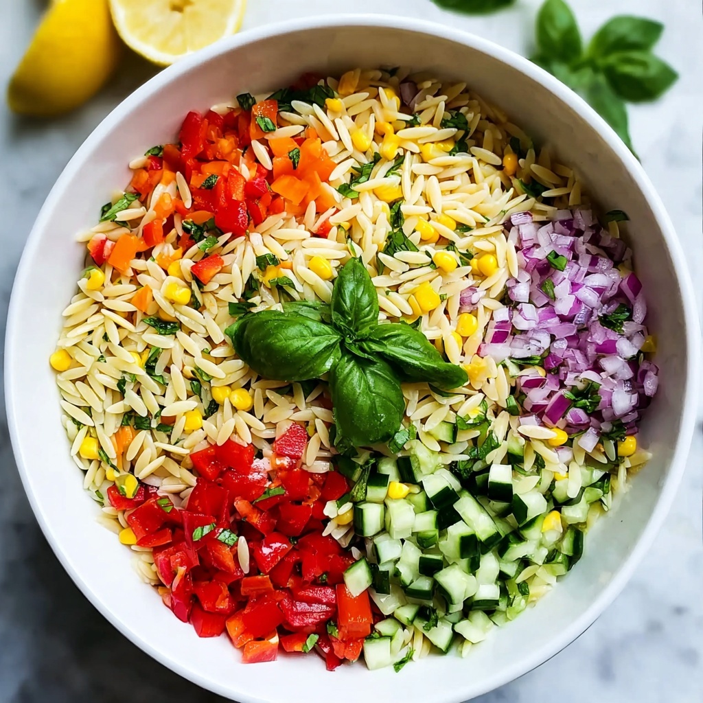 Lemony Rainbow Orzo Salad Recipe - Recipe Image