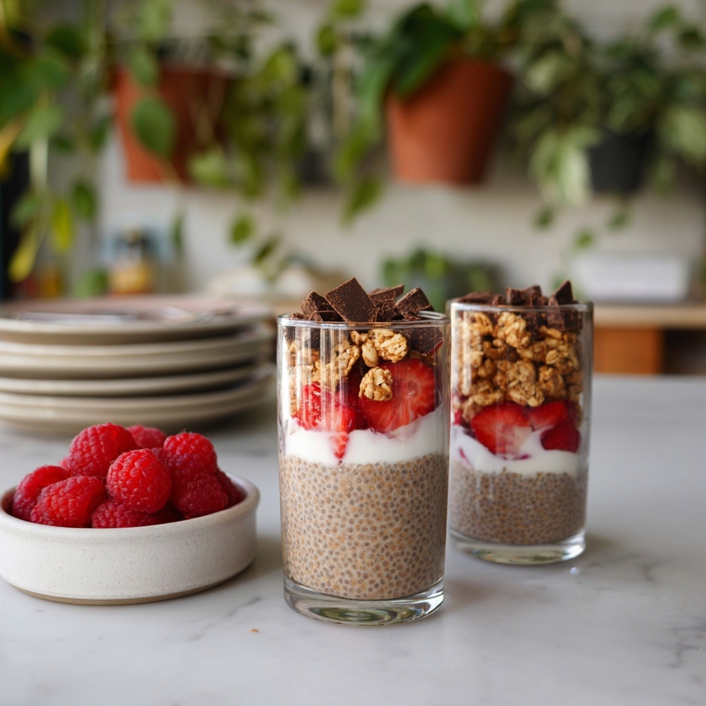 Coffee Chia Pudding with Greek Yogurt, Fresh Berries, and Granola Recipe - Recipe Image