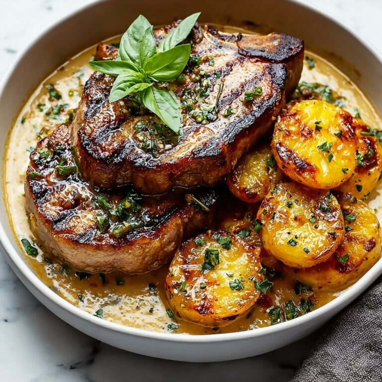Garlic Butter Pork Chops with Cheesy Potato Bake Recipe