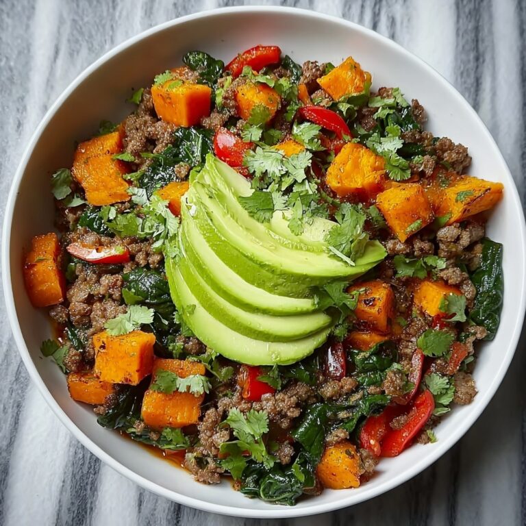 Ground Beef and Sweet Potato Skillet with Spinach and Spices Recipe