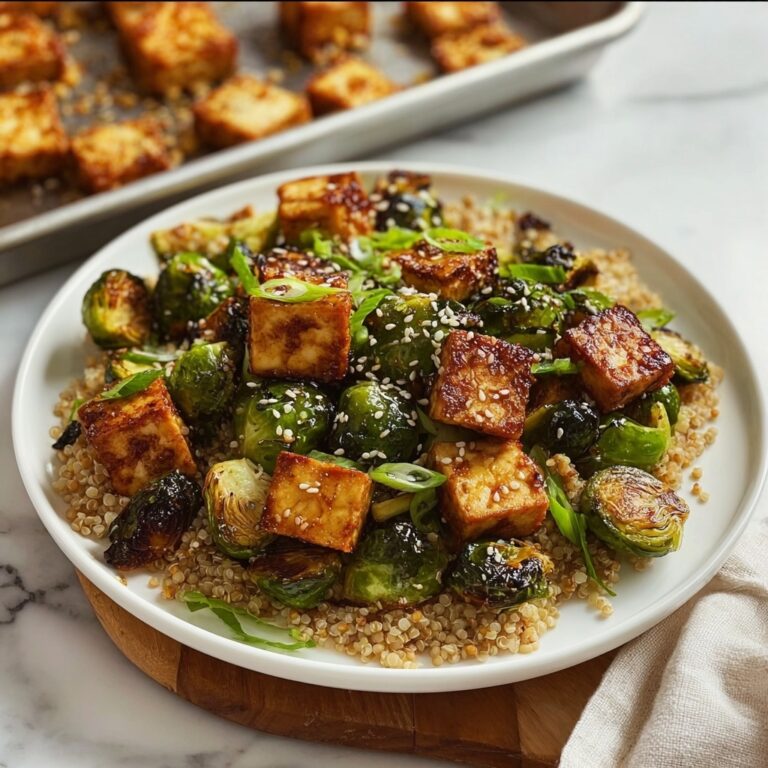 Roasted Brussels Sprouts and Crispy Tofu with Honey-Sesame Glaze Recipe