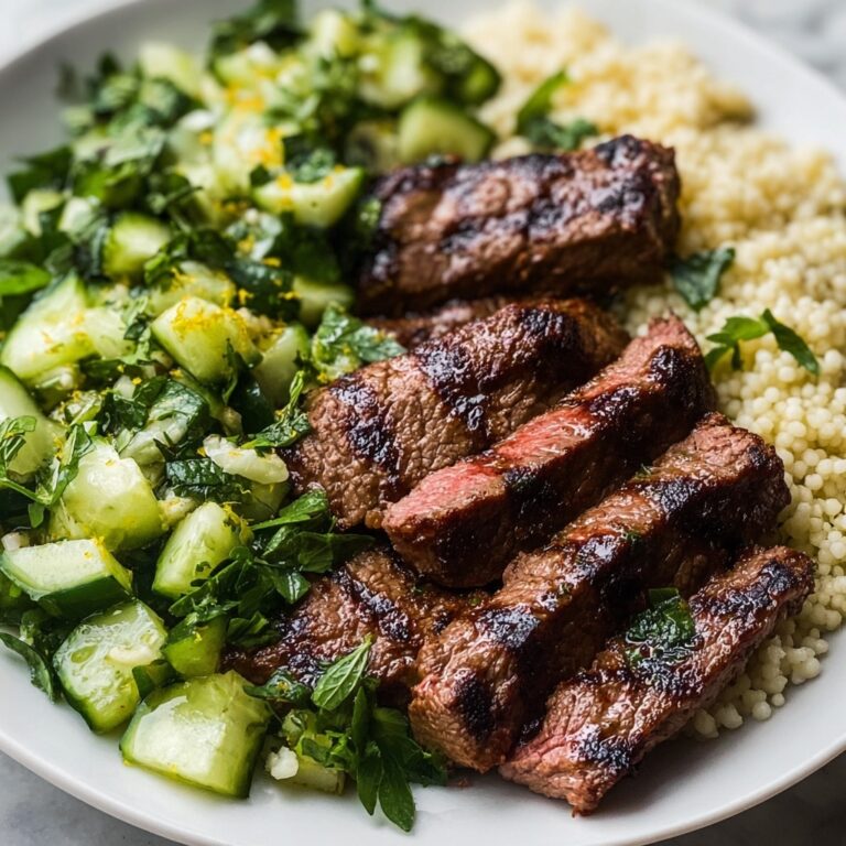 Grilled Skirt Steak with Lemon Herb Couscous Salad Recipe